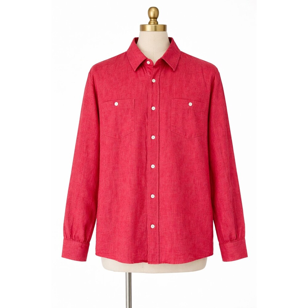 Men's J. Peterman Shirt Size Large Button Front Cotton Red Long Sleeve Collared